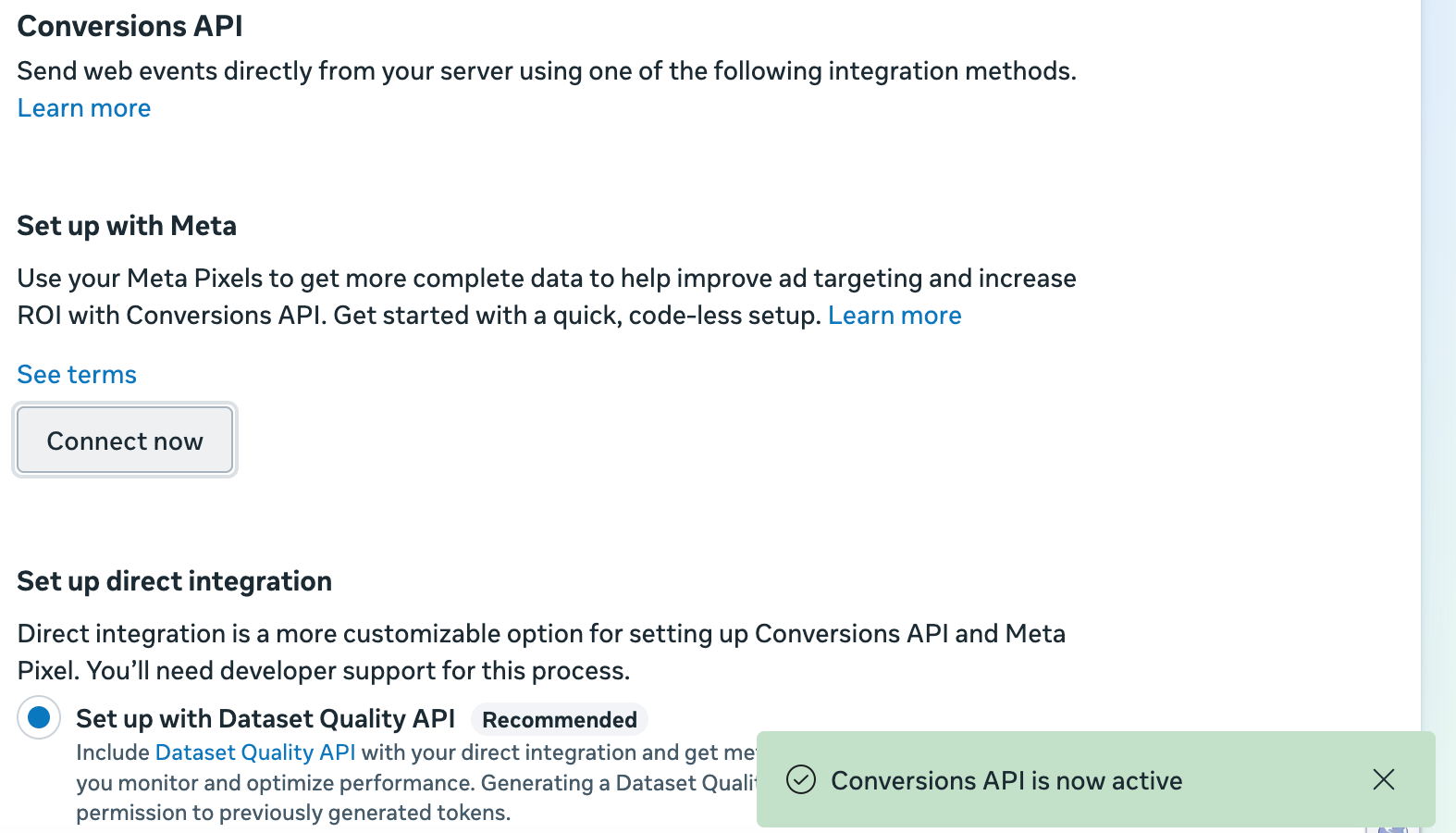 Meta one-click CAPI setup v Events Manageru - nastavení Conversions API na jeden klik